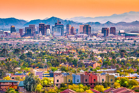 Phoenix, Arizona, USA downtown cityscape at dusk